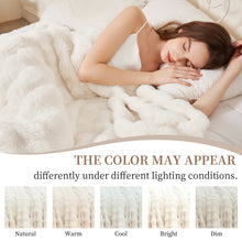 Load image into Gallery viewer, Faux Rabbit Fur Throw Blanket for Couch, Fluffy Warm Plush Thick Bubble Blanket for Bed Sofa Living Room, Soft Cozy Furry Blanket, 50x60 inches, Cream White