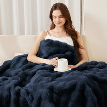 Load image into Gallery viewer, Faux Rabbit Fur Throw Blanket for Couch, Fluffy Warm Plush Thick Bubble Blanket for Bed Sofa Living Room, Soft Cozy Furry Blanket, 50x60 inches, Cream White