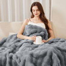 Load image into Gallery viewer, Faux Rabbit Fur Throw Blanket for Couch, Fluffy Warm Plush Thick Bubble Blanket for Bed Sofa Living Room, Soft Cozy Furry Blanket, 50x60 inches, Cream White