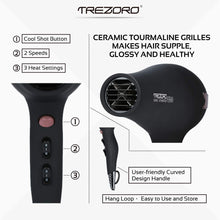 Load image into Gallery viewer, Professional Ionic Salon Hair Dryer, Powerful 2200 watt Ceramic Tourmaline Blow Dryer, Pro Ion quiet Hairdryer with 2 Concentrator Nozzle Attachments - Best Soft Touch Body/Black& Rose Gold