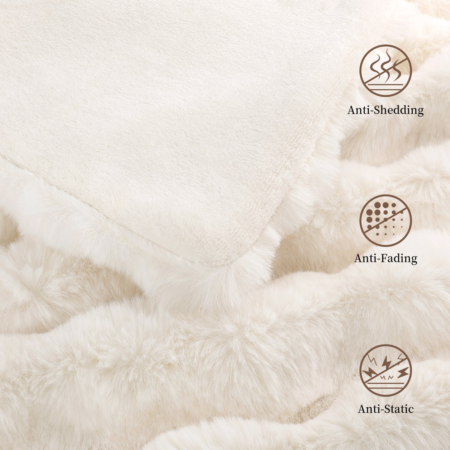 Faux Rabbit Fur Throw Blanket for Couch, Fluffy Warm Plush Thick Bubble Blanket for Bed Sofa Living Room, Soft Cozy Furry Blanket, 50x60 inches, Cream White