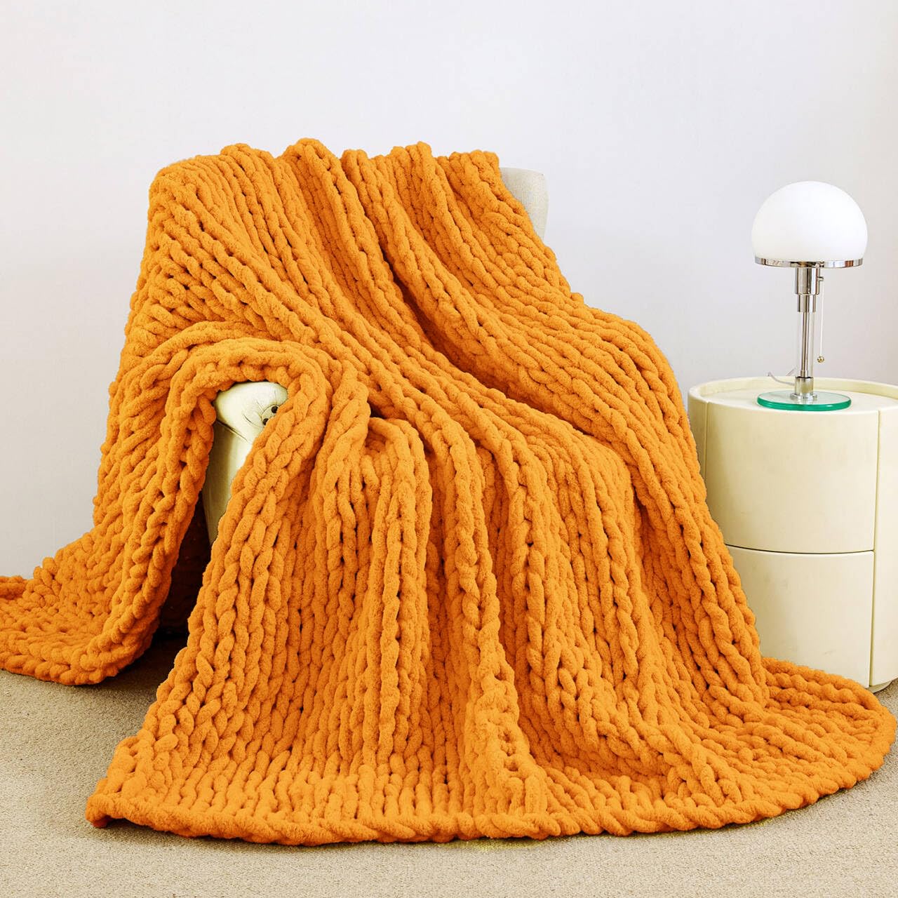 Chunky Knit Blanket Throw, 100% Hand Knit Chenille Throw Blanket for Sofa & Home Decor, Soft and Cozy Knitted Throw Blankets