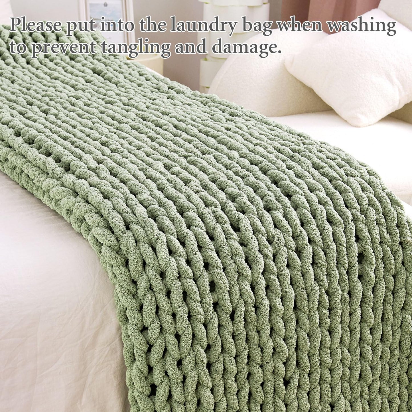 Chunky Knit Blanket Throw, 100% Hand Knit Chenille Throw Blanket for Sofa & Home Decor, Soft and Cozy Knitted Throw Blankets