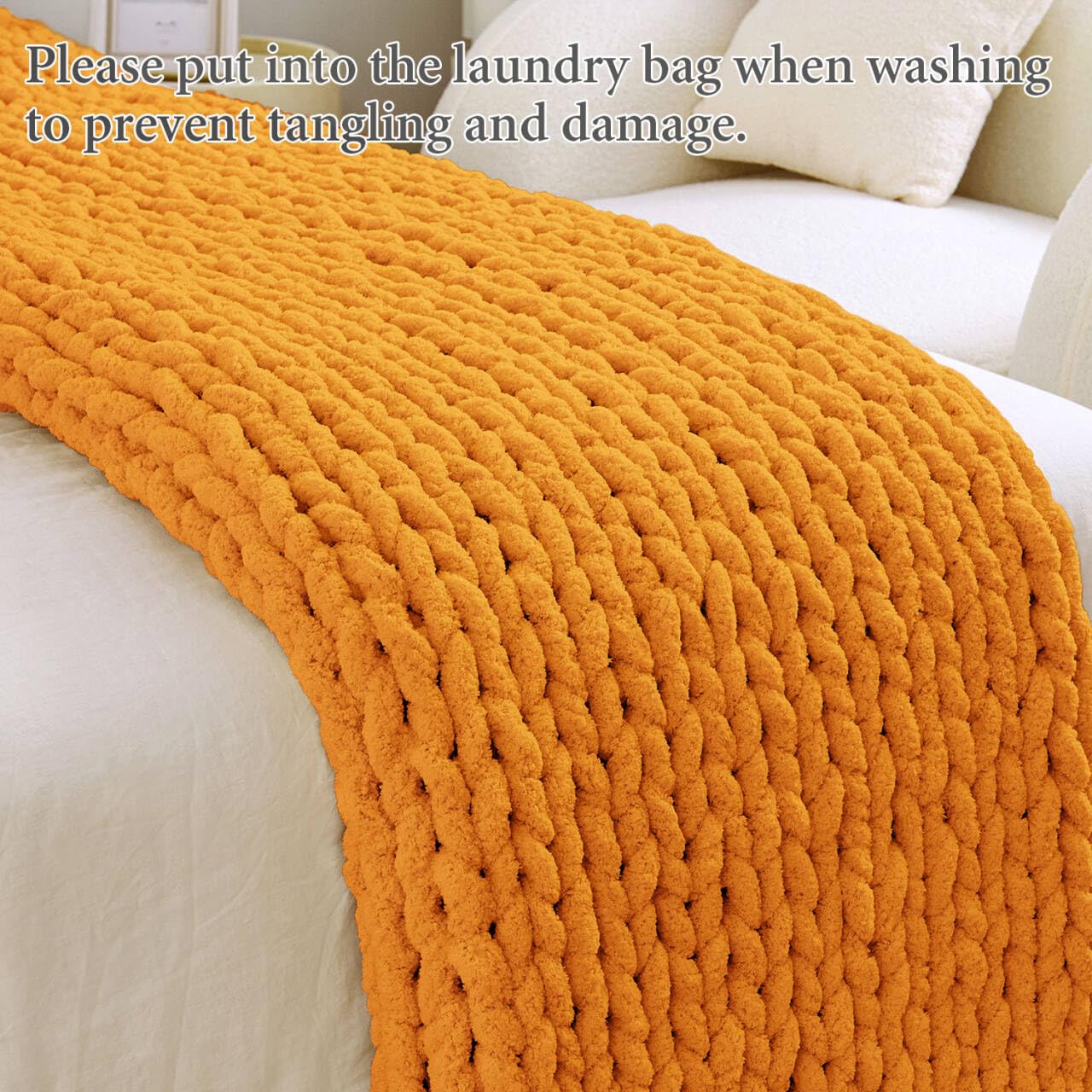 Chunky Knit Blanket Throw, 100% Hand Knit Chenille Throw Blanket for Sofa & Home Decor, Soft and Cozy Knitted Throw Blankets