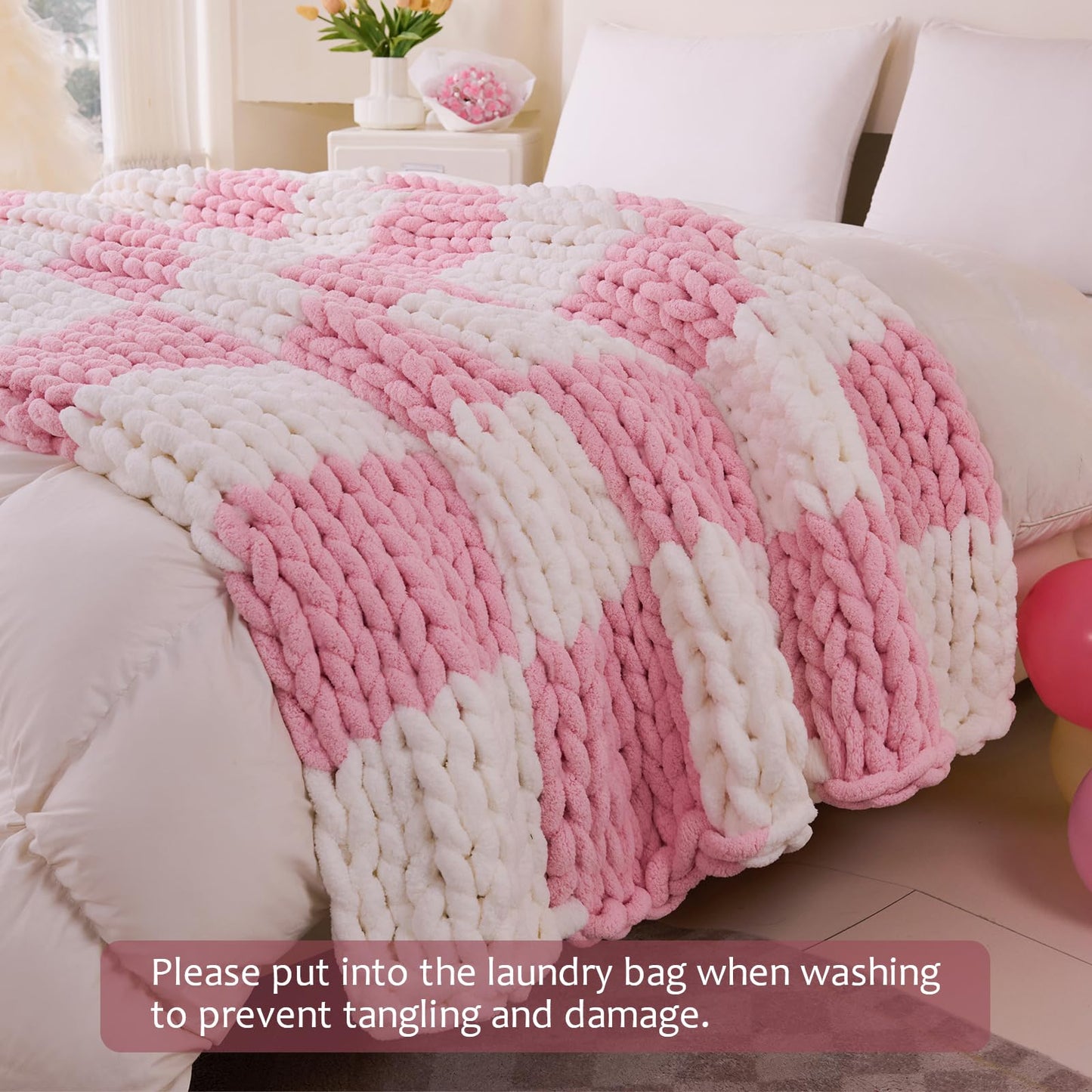 Chunky Knit Blanket Throw, 100% Hand Knit Chenille Throw Blanket for Sofa & Home Decor, Soft and Cozy Knitted Throw Blankets