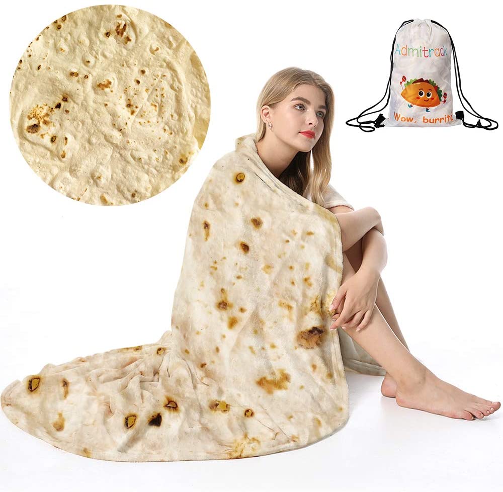 Admitrack Burrito Tortilla Blanket, Flannel Burritos Wrap Blanket, Giant Flour Tortilla Throw Blanket, Funny Food Throw Blanket, Novelty Burritos Throw Blanket Adults Size&Kids Size&Baby Size