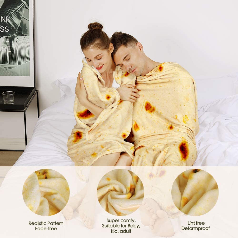 Admitrack Burrito Tortilla Blanket, Flannel Burritos Wrap Blanket, Giant Flour Tortilla Throw Blanket, Funny Food Throw Blanket, Novelty Burritos Throw Blanket Adults Size&Kids Size&Baby Size