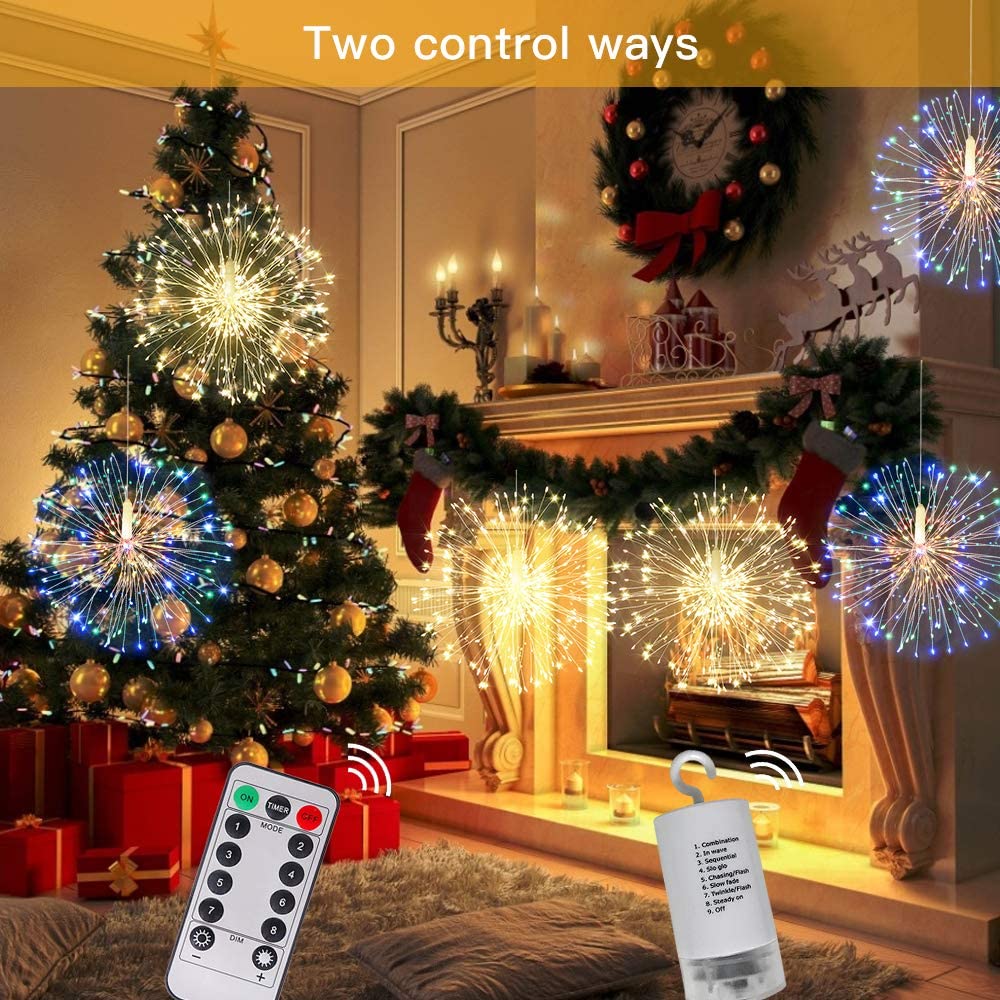 Fairy Firework String Lights,120 LED 8 Modes Dimmable String Fairy Lights with Remote Control,Waterproof Copper Wire Decorative Hanging Starburst Lights for Christmas Decoration