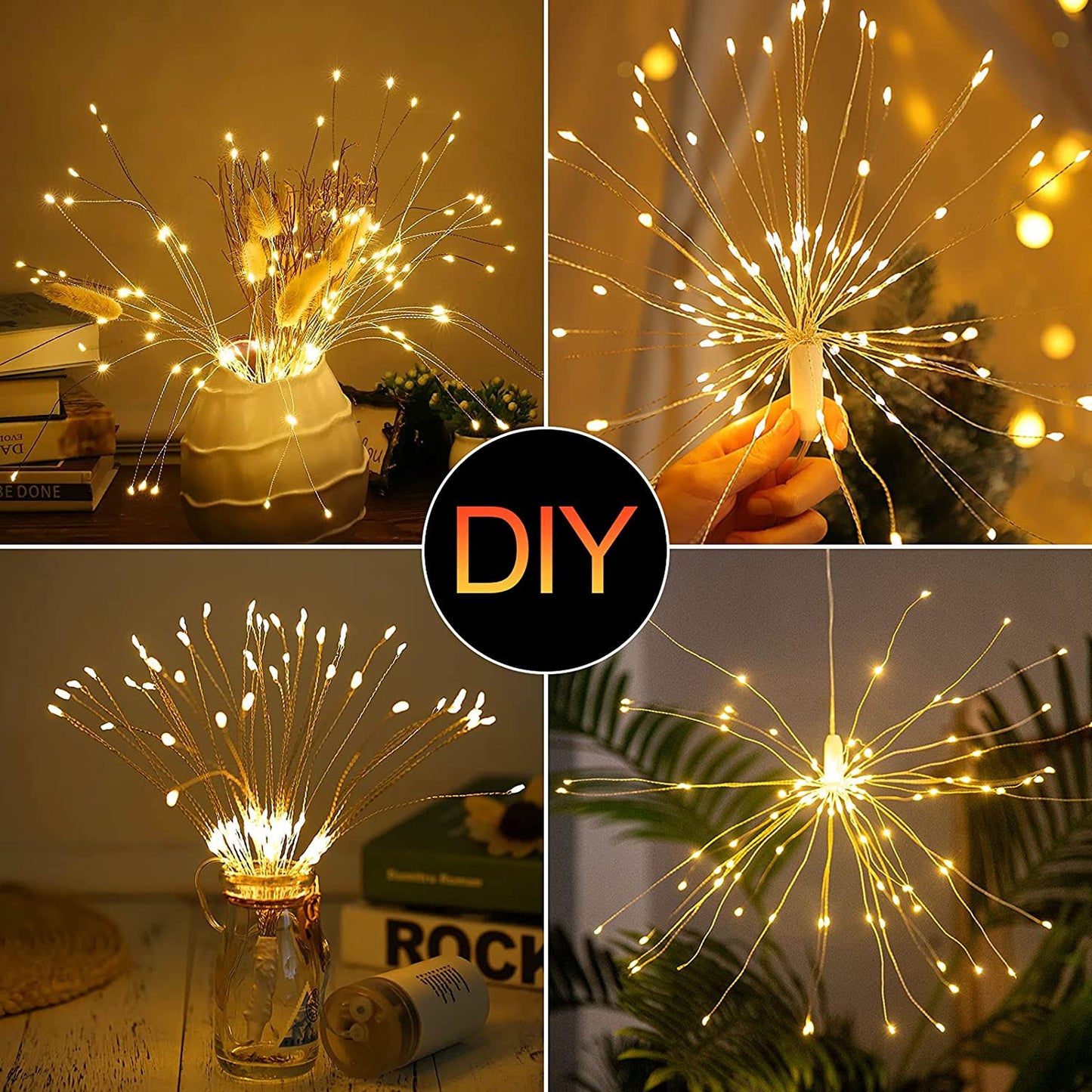 Starburst String Lights Christmas Lights, 225 LED 8 Modes Dimmable with Remote Control, Waterproof Copper Wire Decorative Hanging Starburst Lights for Party Patio Garden Decoration