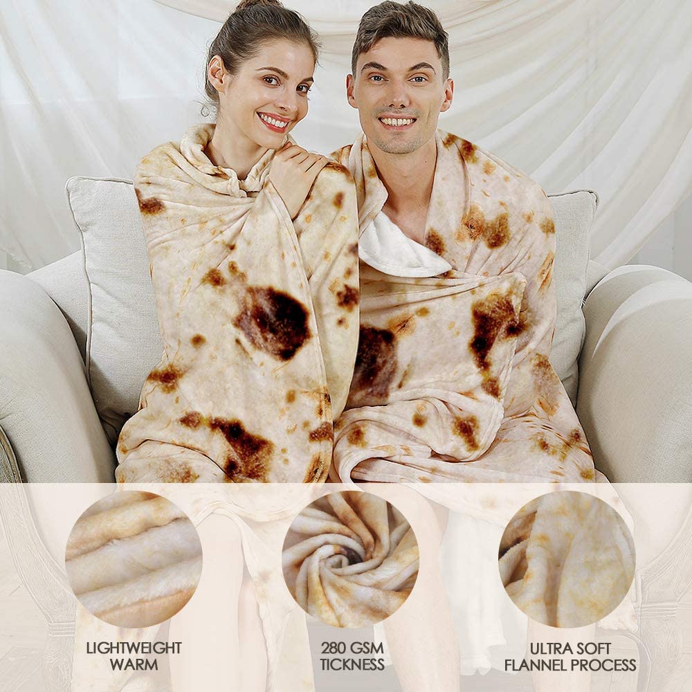 Admitrack Burrito Tortilla Blanket, Flannel Burritos Wrap Blanket, Giant Flour Tortilla Throw Blanket, Funny Food Throw Blanket, Novelty Burritos Throw Blanket Adults Size&Kids Size&Baby Size
