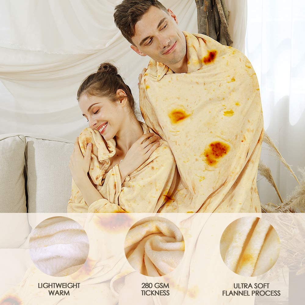 Admitrack Burrito Tortilla Blanket, Flannel Burritos Wrap Blanket, Giant Flour Tortilla Throw Blanket, Funny Food Throw Blanket, Novelty Burritos Throw Blanket Adults Size&Kids Size&Baby Size