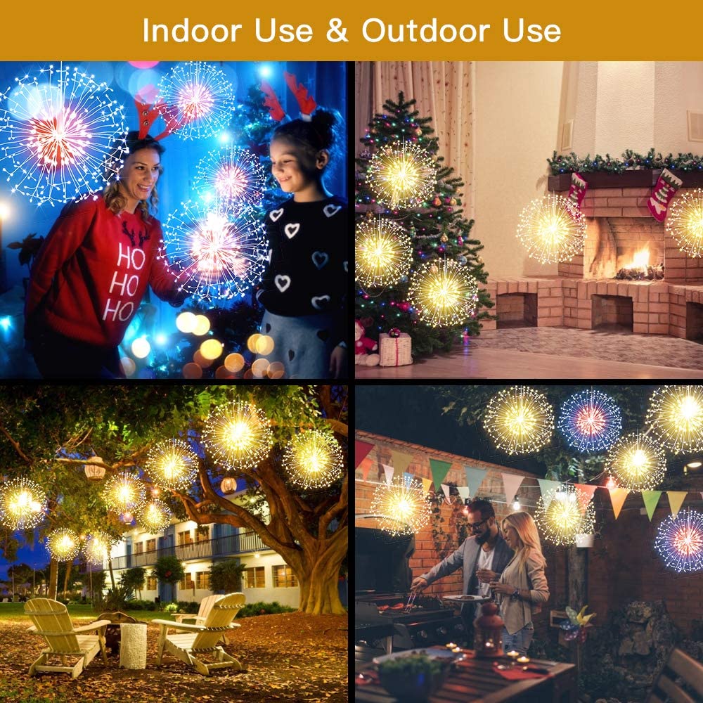 200 LED Dandelion Fairy String Lights, 8 Modes Dimmable String Fairy Lights with Remote Control, Waterproof Copper Wire Decorative Hanging Starburst Lights for Patio Party Christmas Decoration