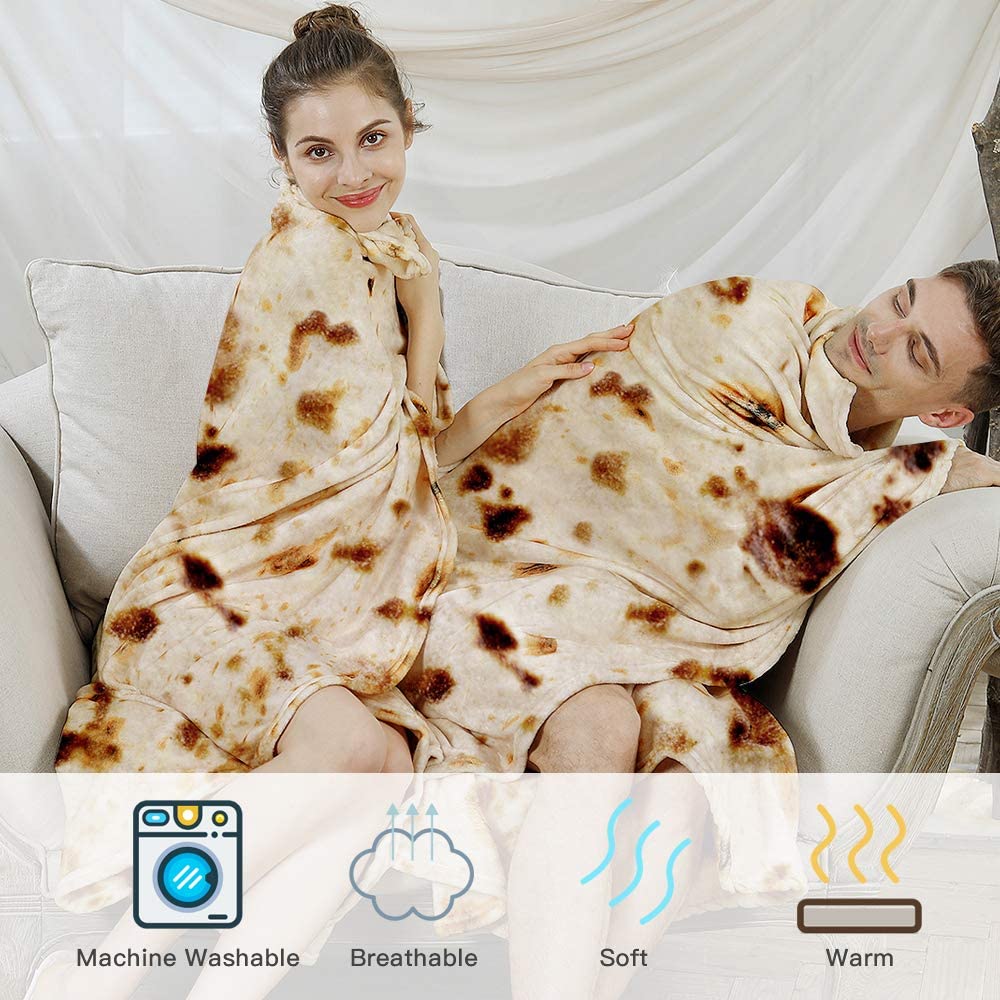 Admitrack Burrito Tortilla Blanket, Flannel Burritos Wrap Blanket, Giant Flour Tortilla Throw Blanket, Funny Food Throw Blanket, Novelty Burritos Throw Blanket Adults Size&Kids Size&Baby Size