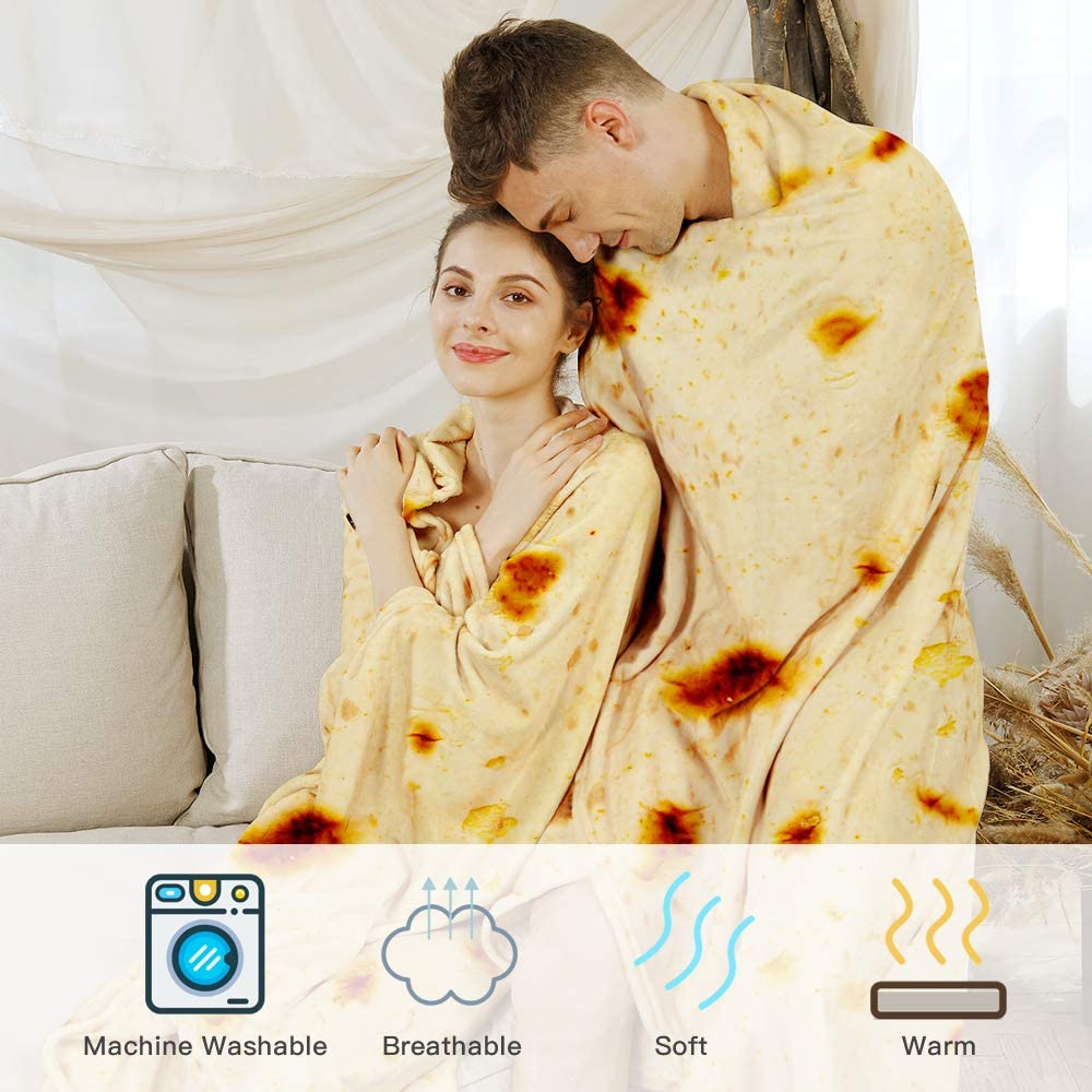 Admitrack Burrito Tortilla Blanket, Flannel Burritos Wrap Blanket, Giant Flour Tortilla Throw Blanket, Funny Food Throw Blanket, Novelty Burritos Throw Blanket Adults Size&Kids Size&Baby Size