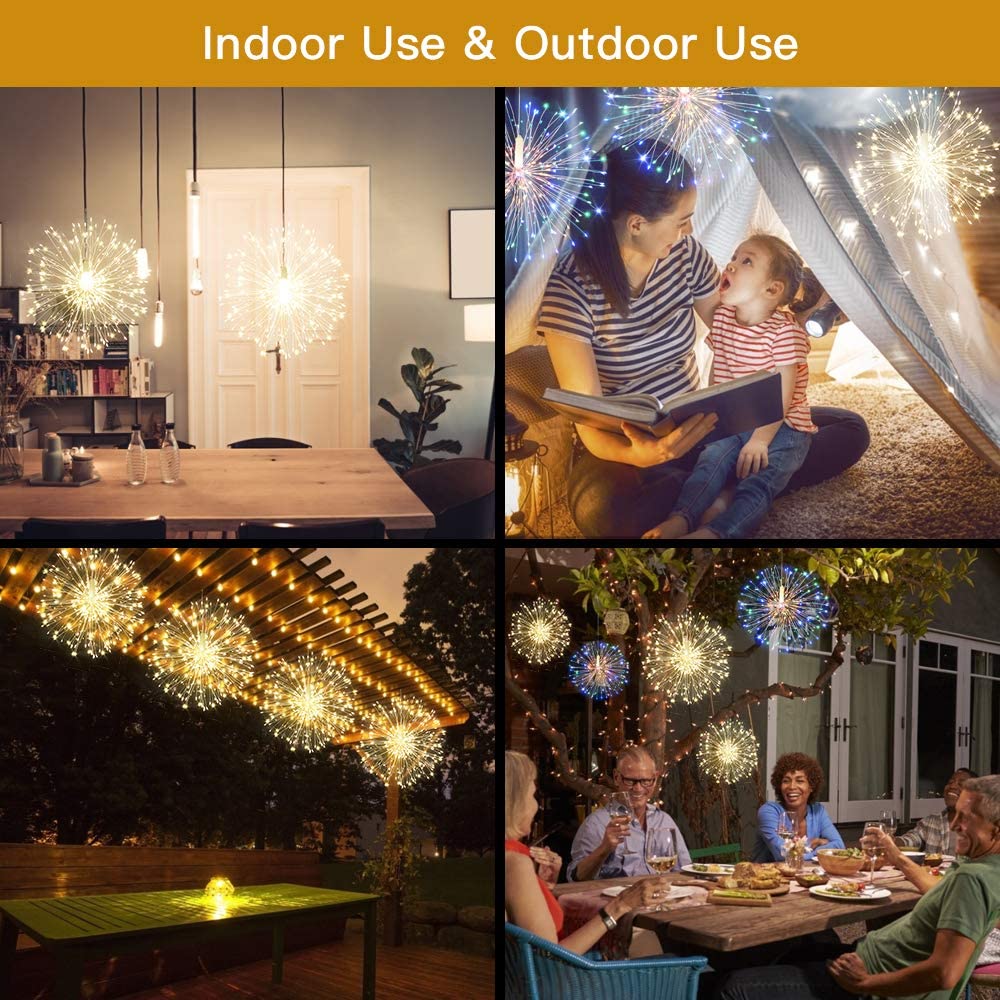 Fairy Firework String Lights,120 LED 8 Modes Dimmable String Fairy Lights with Remote Control,Waterproof Copper Wire Decorative Hanging Starburst Lights for Christmas Decoration