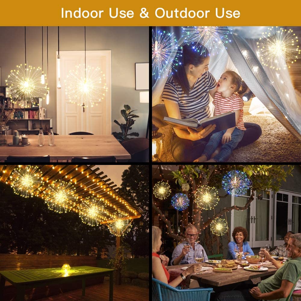 Fairy Firework String Lights,120 LED 8 Modes Dimmable String Fairy Lights with Remote Control,Waterproof Copper Wire Decorative Hanging Starburst Lights for Christmas Decoration