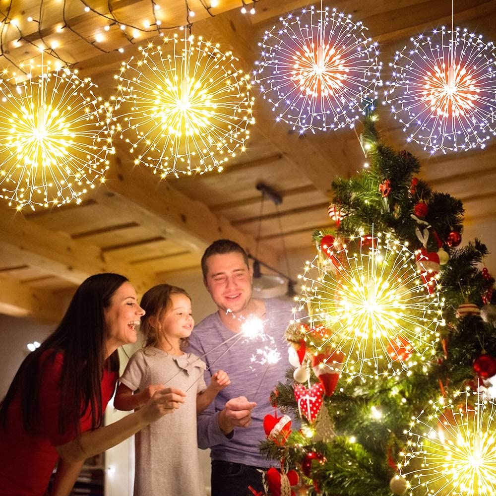 200 LED Dandelion Fairy String Lights, 8 Modes Dimmable String Fairy Lights with Remote Control, Waterproof Copper Wire Decorative Hanging Starburst Lights for Patio Party Christmas Decoration