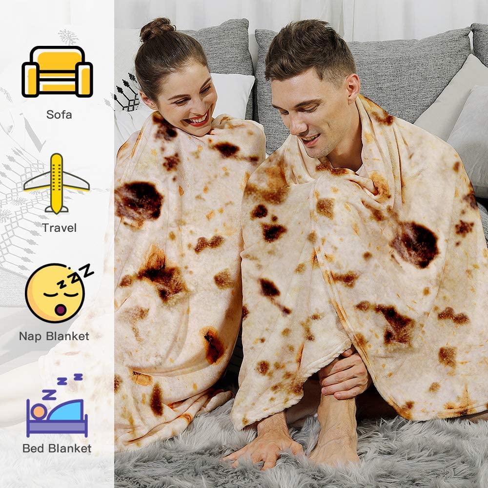 Admitrack Burrito Tortilla Blanket, Flannel Burritos Wrap Blanket, Giant Flour Tortilla Throw Blanket, Funny Food Throw Blanket, Novelty Burritos Throw Blanket Adults Size&Kids Size&Baby Size