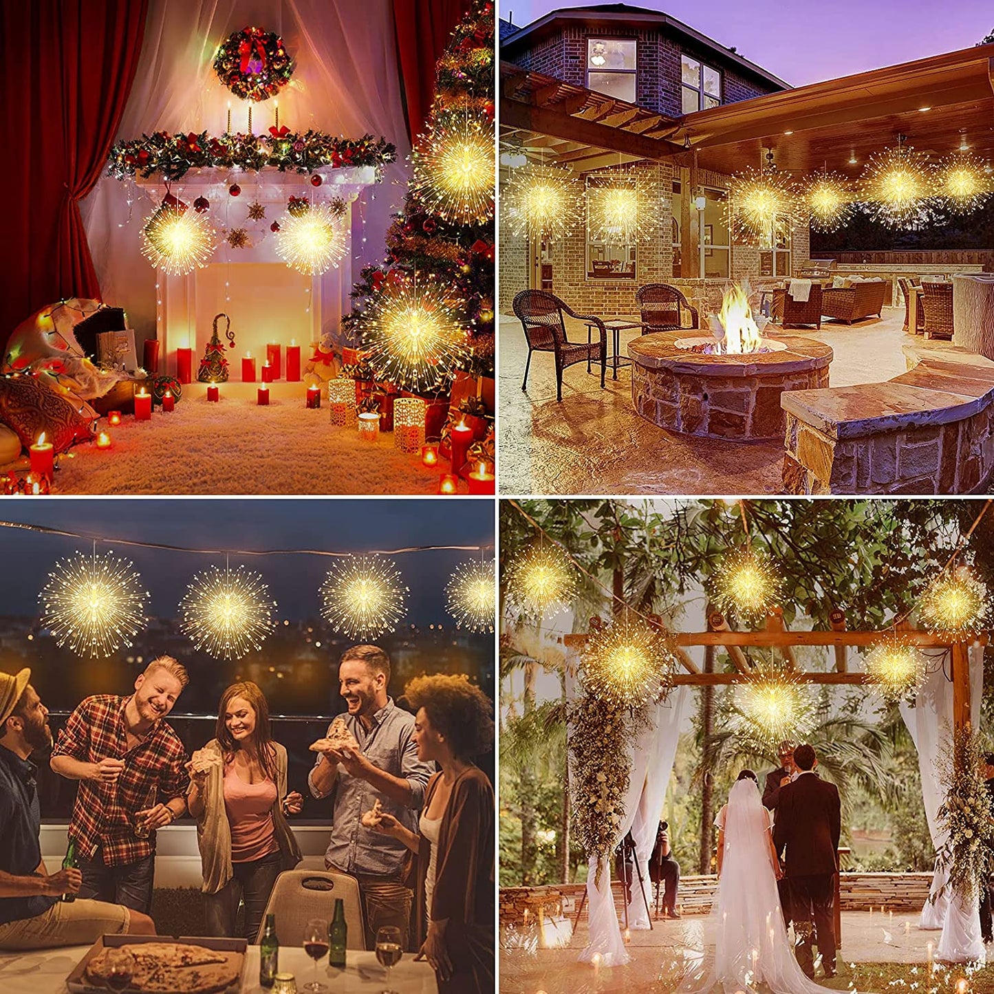 Starburst String Lights Christmas Lights, 225 LED 8 Modes Dimmable with Remote Control, Waterproof Copper Wire Decorative Hanging Starburst Lights for Party Patio Garden Decoration