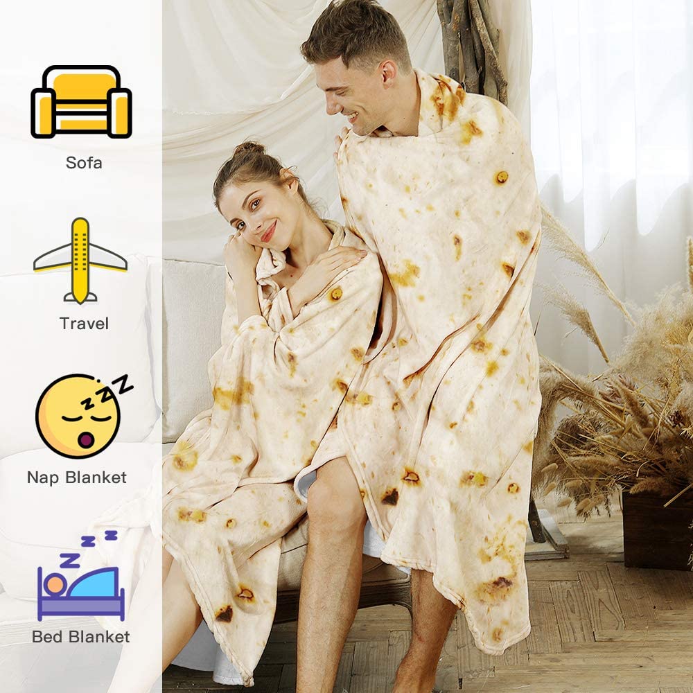Admitrack Burrito Tortilla Blanket, Flannel Burritos Wrap Blanket, Giant Flour Tortilla Throw Blanket, Funny Food Throw Blanket, Novelty Burritos Throw Blanket Adults Size&Kids Size&Baby Size