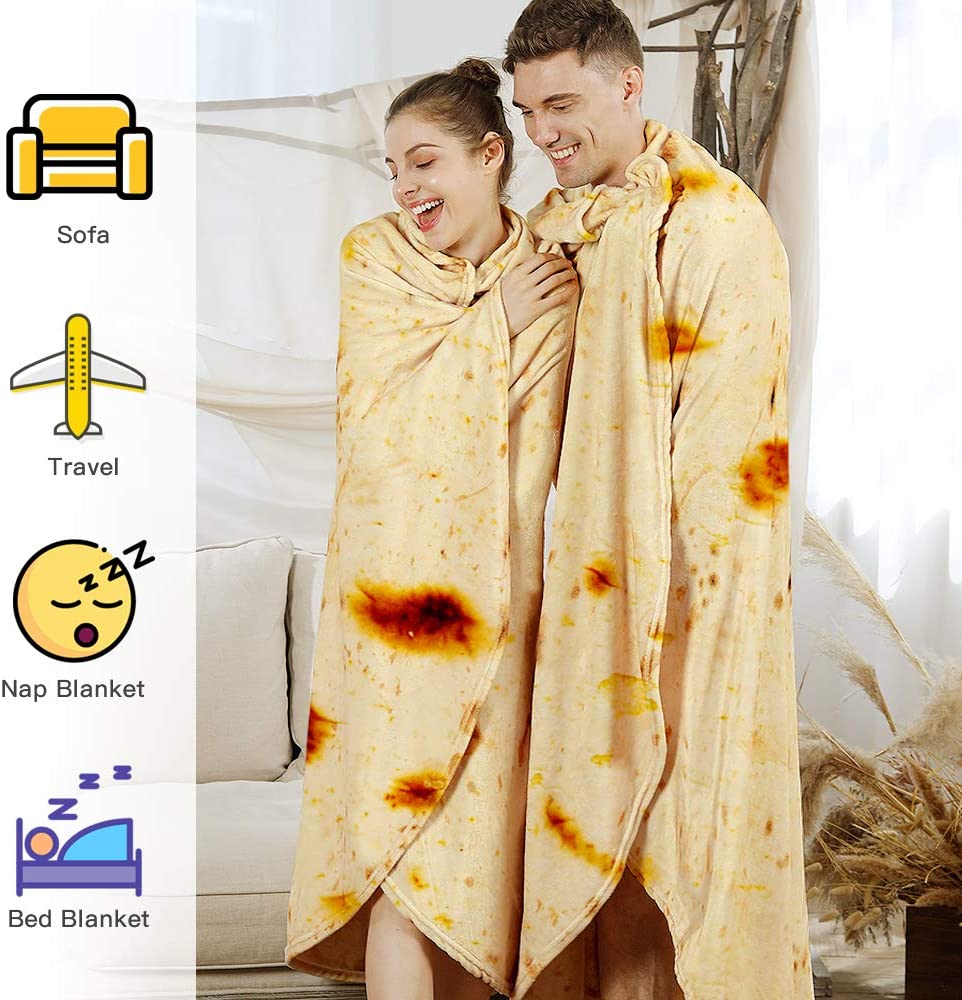 Admitrack Burrito Tortilla Blanket, Flannel Burritos Wrap Blanket, Giant Flour Tortilla Throw Blanket, Funny Food Throw Blanket, Novelty Burritos Throw Blanket Adults Size&Kids Size&Baby Size