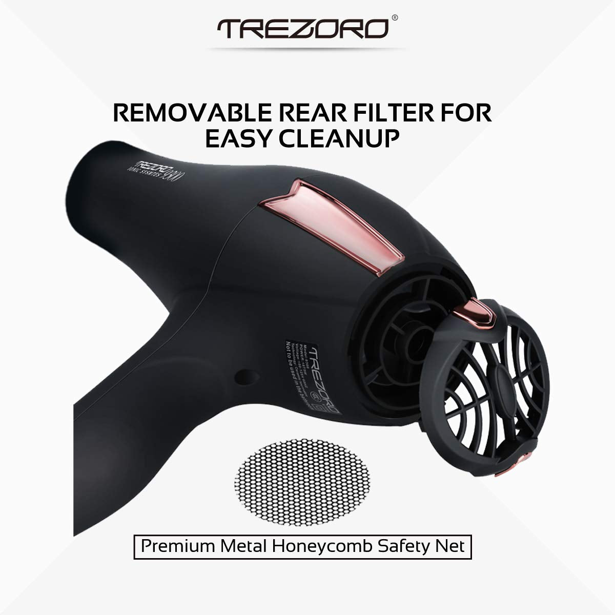 Professional Ionic Salon Hair Dryer, Powerful 2200 watt Ceramic Tourmaline Blow Dryer, Pro Ion quiet Hairdryer with 2 Concentrator Nozzle Attachments - Best Soft Touch Body/Black& Rose Gold