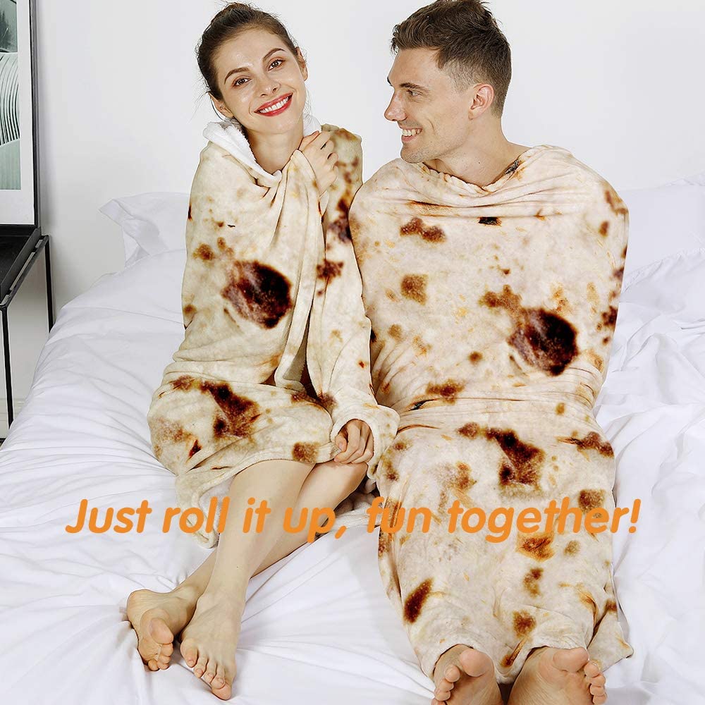 Admitrack Burrito Tortilla Blanket, Flannel Burritos Wrap Blanket, Giant Flour Tortilla Throw Blanket, Funny Food Throw Blanket, Novelty Burritos Throw Blanket Adults Size&Kids Size&Baby Size