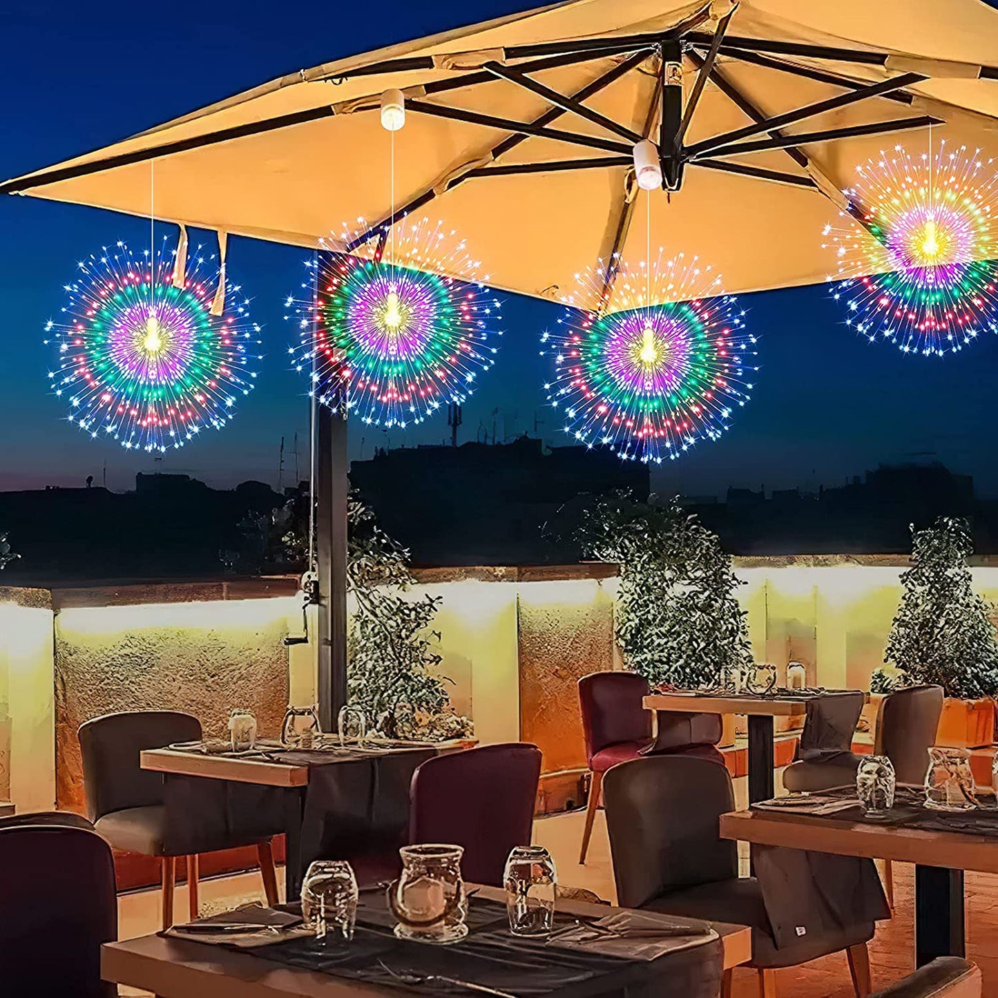 Starburst String Lights Christmas Lights, 225 LED 8 Modes Dimmable with Remote Control, Waterproof Copper Wire Decorative Hanging Starburst Lights for Party Patio Garden Decoration